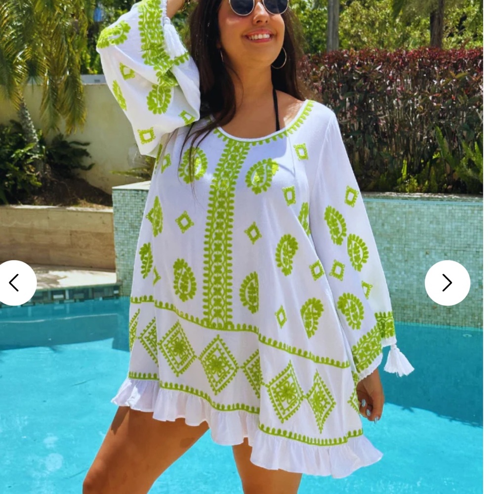 Elan White Lime Embroidered Coverup Sundress